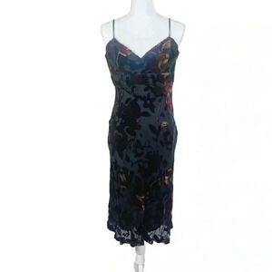 Vintage Jones New York Black Pink Velvet Floral Dress Women's Size 8